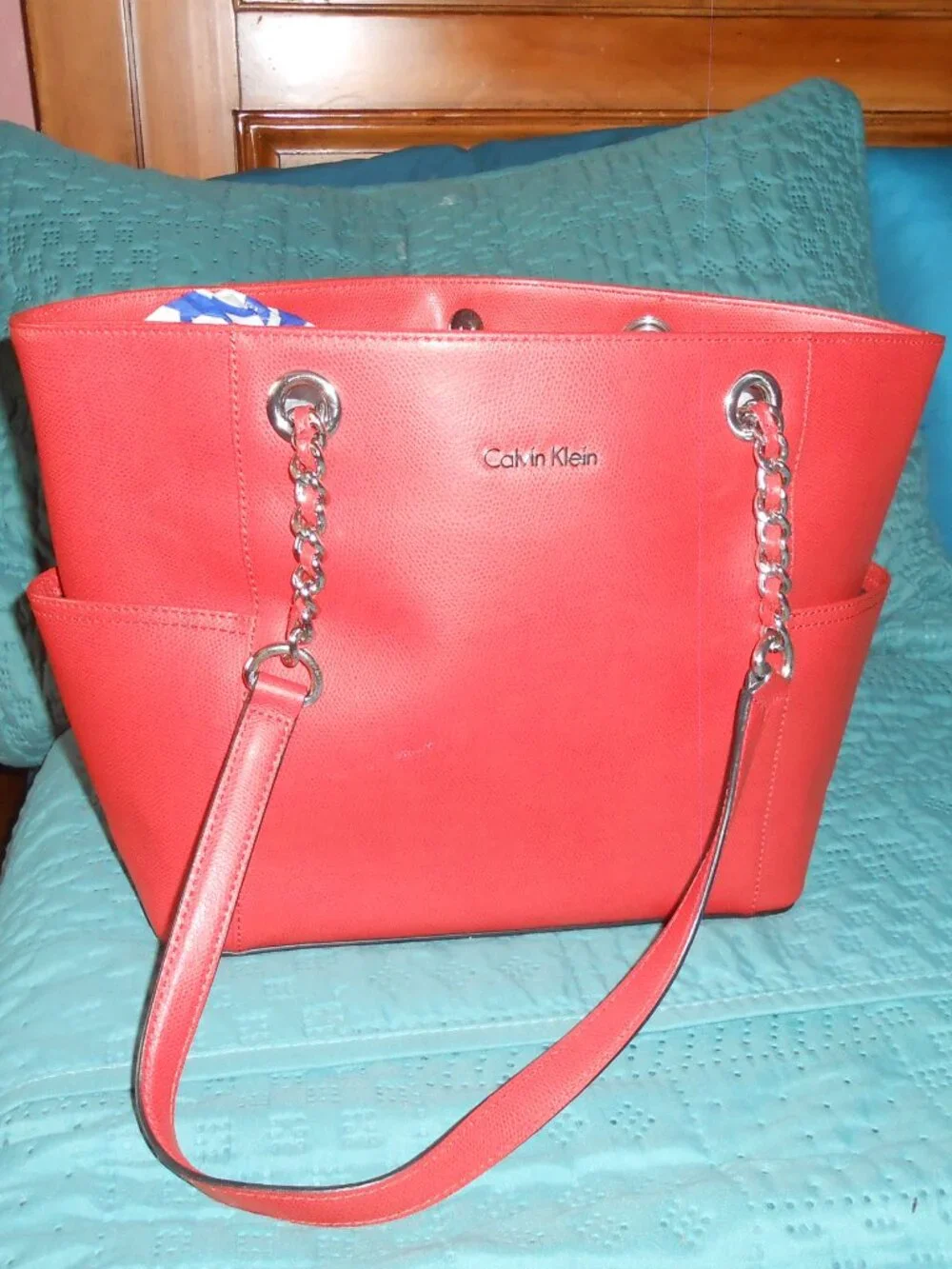 CALVIN KLEIN Saffiano Leather Tote red/ORANGE color medium size